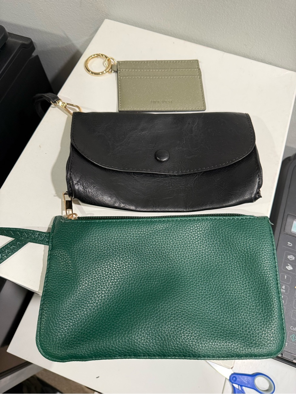Leather Wristlet Clutch with Card Holder - Black & Green